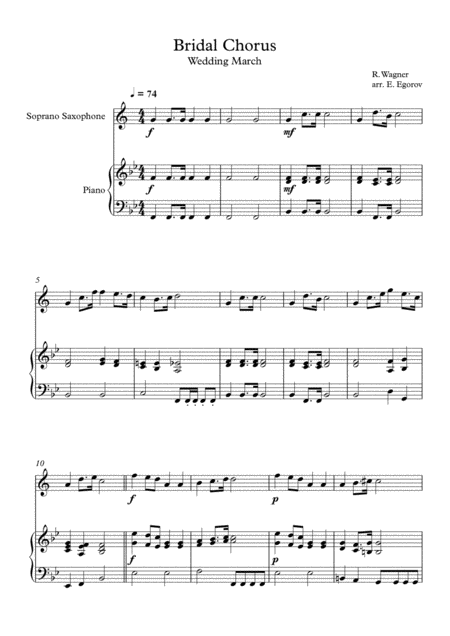 Free Sheet Music Bridal Chorus Wedding March Richard Wagner For Soprano Saxophone Piano