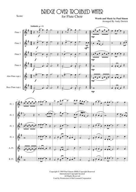 Bridge Over Troubled Water For Flute Choir Sheet Music