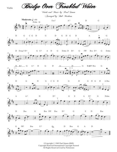 Free Sheet Music Bridge Over Troubled Water For Violin Solo