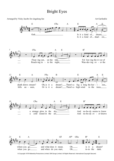 Bright Eyes Leadsheet For Singalongs Sheet Music