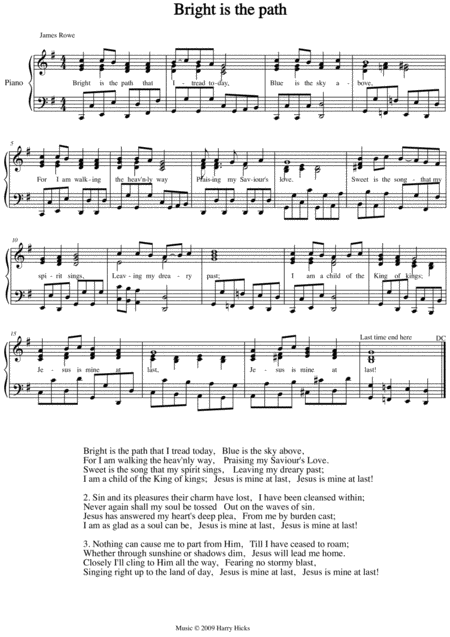 Free Sheet Music Bright Is The Path A New Tune To A Wonderful Old Hymn