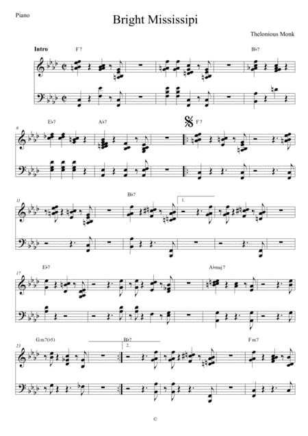 Free Sheet Music Bright Mississippi Piano