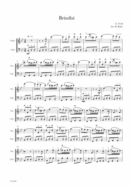 Free Sheet Music Brindisi For Violin And Cello Duo