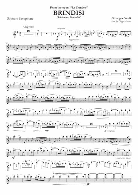Free Sheet Music Brindisi From La Traviata For Soprano Saxophone And Piano