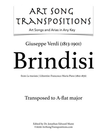 Brindisi Transposed To A Flat Major Sheet Music