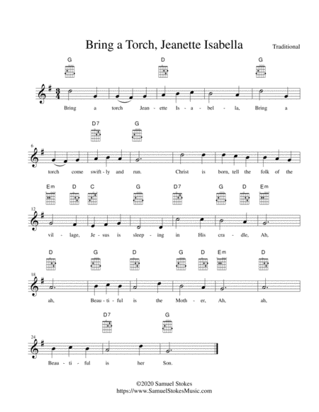 Bring A Torch Jeanette Isabella Lead Sheet In G Major Sheet Music