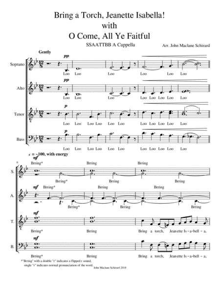 Free Sheet Music Bring A Torch Jeanette Isabella With O Come All Ye Faithful