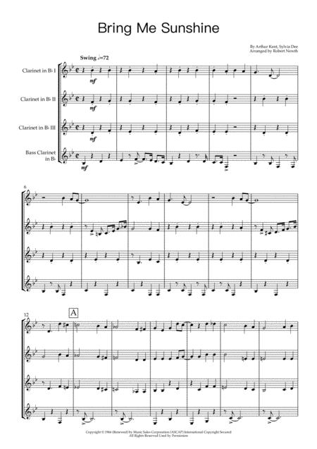 Free Sheet Music Bring Me Sunshine For Clarinet Quartet