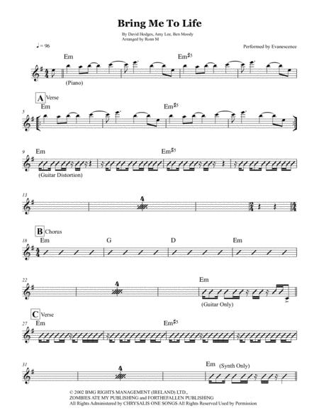 Bring Me To Life Lead Sheet Performed By Evanescence Sheet Music