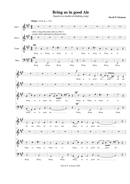 Bring Us In Good Ale Aatb Version Mens Voices Sheet Music