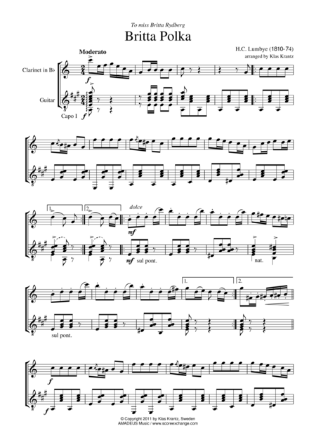 Brita Polka For Clarinet In Bb And Guitar Sheet Music