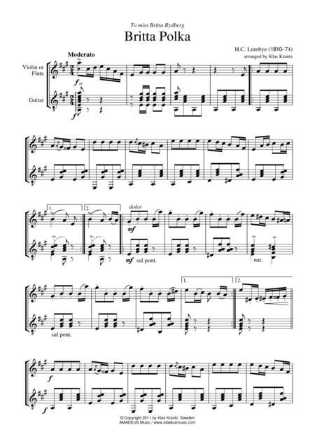 Brita Polka For Violin Or Flute And Guitar Sheet Music