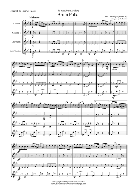 Britta Polka For Clarinet Quartet Sheet Music