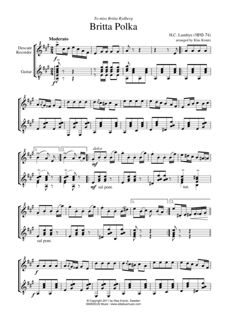 Britta Polka For Descant Recorder And Guitar Sheet Music