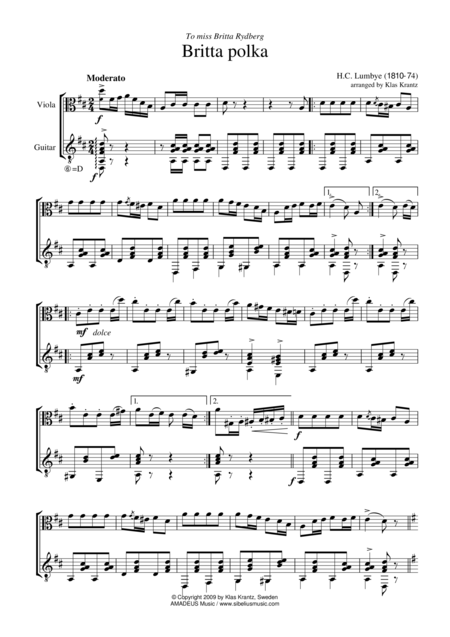 Britta Polka For Viola And Guitar Sheet Music