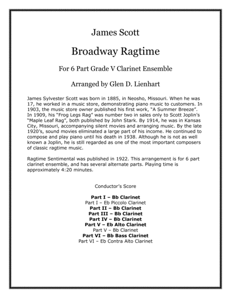 Broadway Ragtime Clarinets Sheet Music