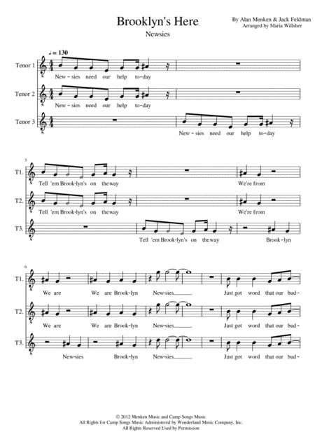 Brooklyns Here Newsies Vocals Sheet Music