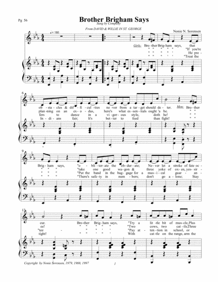 Free Sheet Music Brother Brigham Says From The Musical Show Nauvoo Adventure