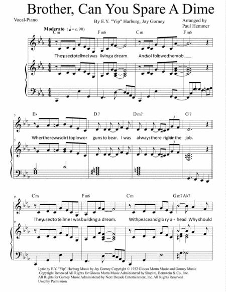Free Sheet Music Brother Can You Spare A Dime Vocal Piano