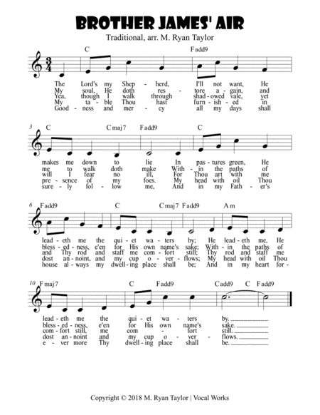 Brother James Air Psalm 23 Lead Sheet Easy Ukulele Sheet Music