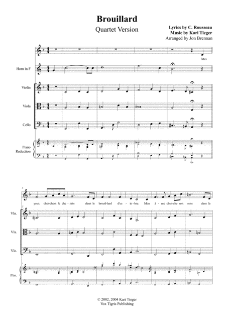 Free Sheet Music Brouillard Fog Quartet For Vocal French Horn And String Trio