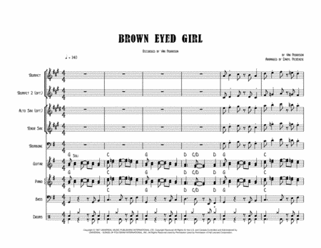 Brown Eyed Girl Male Vocal With Small Band 3 5 Horns Key Of G Sheet Music