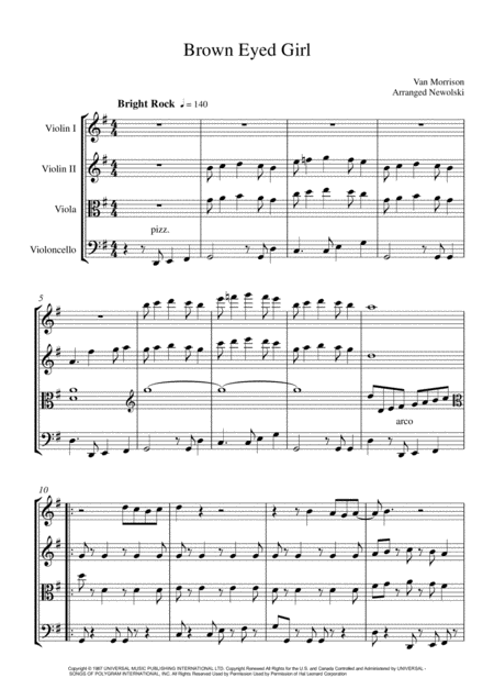 Brown Eyed Girl String Quartet Score And Parts Sheet Music