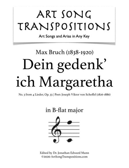 Bruch Dein Gedenk Ich Margaretha Op 33 No 3 Transposed To B Flat Major Sheet Music