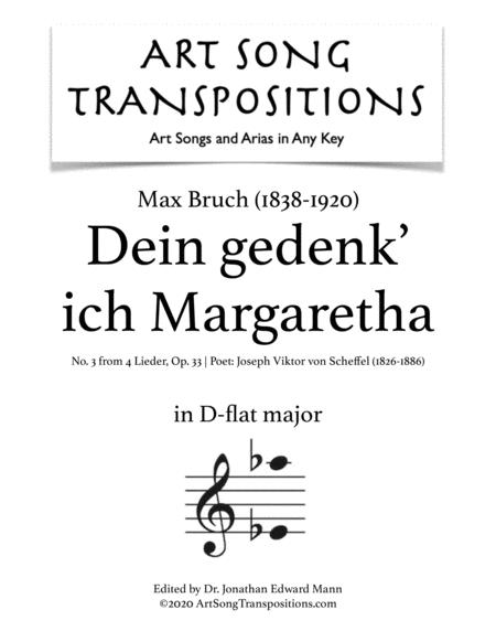 Bruch Dein Gedenk Ich Margaretha Op 33 No 3 Transposed To D Flat Major Sheet Music