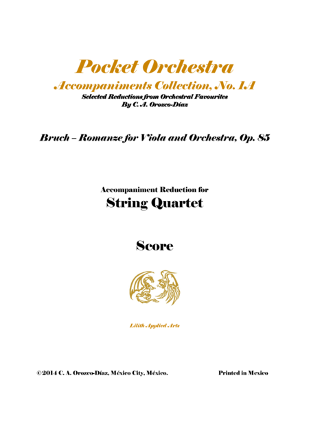 Bruch Romanze For Viola And Orchestra Op 85 Accompaniment Reduction For String Quartet Score Sheet Music