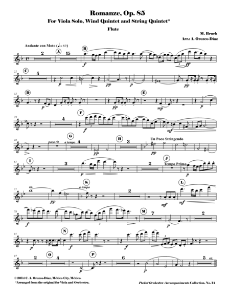 Bruch Romanze For Viola And Orchestra Op 85 Accompaniment Reduction For Wind Quintet String Quintet Parts Sheet Music