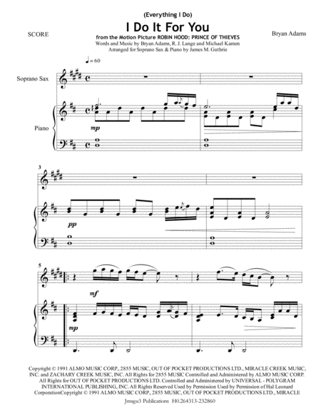 Bryan Adams Everything I Do I Do It For You For Soprano Sax Piano Sheet Music