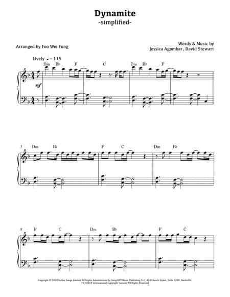 Free Sheet Music Bts Dynamite Simplified