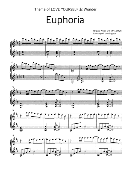 Bts Euphoria Pianocover Sheet Music