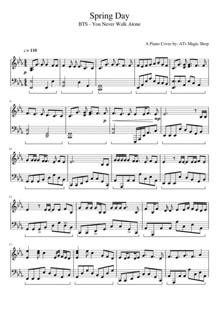 Free Sheet Music Bts Spring Day Piano Cover