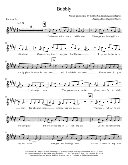 Bubbly Baritone Sax Sheet Music