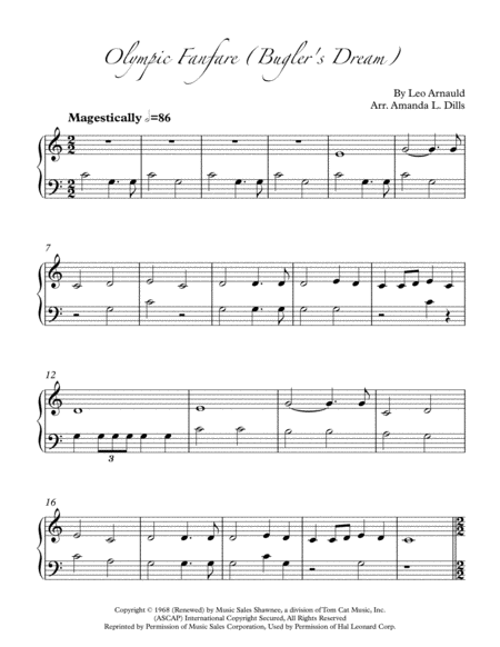 Free Sheet Music Buglers Dream Olympic Fanfare Easy Piano