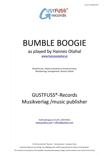 Bumble Boogie Flight Of The Bumble Bee As Played By Hannes Otahal Sheet Music
