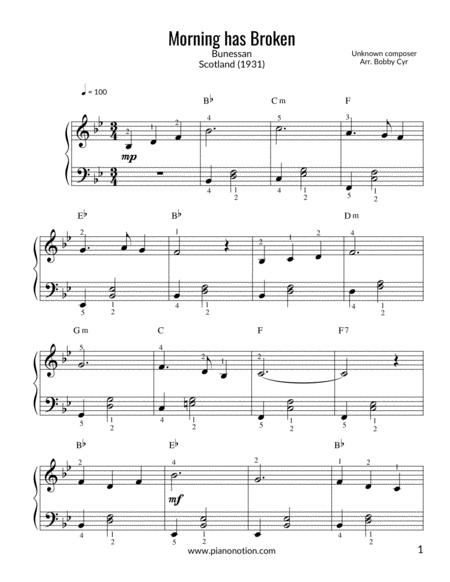 Bunessan Morning Has Broken Easy Piano Solo Sheet Music