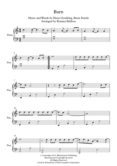 Burn By Ellie Goulding Easy Piano Sheet Music