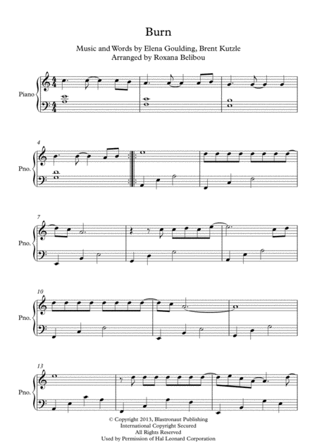 Burn By Ellie Goulding Piano Sheet Music