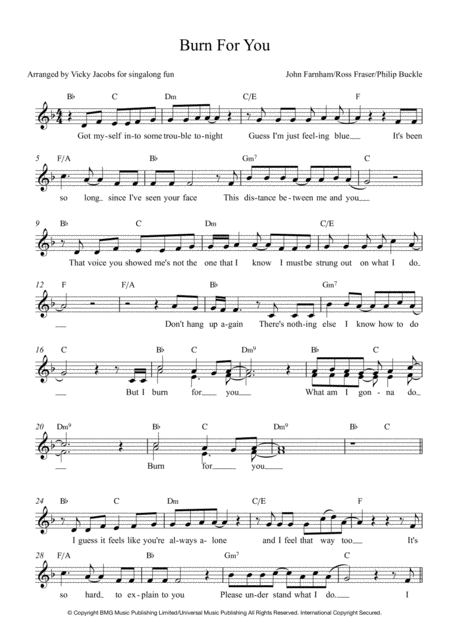 Burn For You Leadsheet For Singalongs Sheet Music