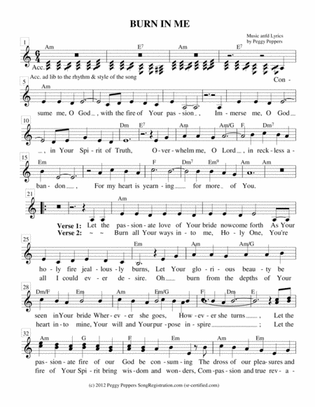 Free Sheet Music Burn In Me