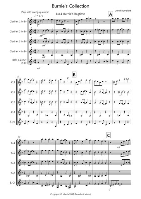 Burnies Clarinet Quintet Quintet Collection Sheet Music