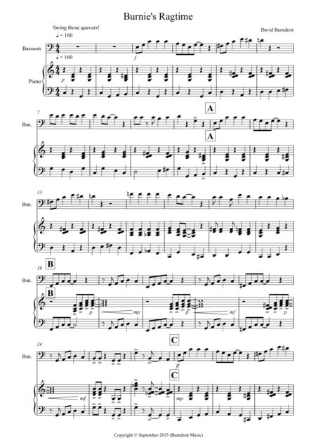 Burnies Ragtime For Bassoon And Piano Sheet Music