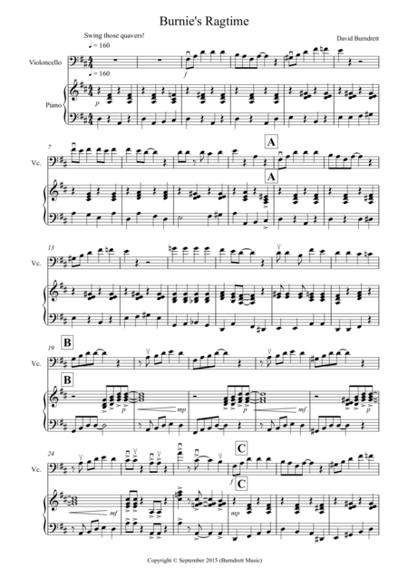 Free Sheet Music Burnies Ragtime For Cello And Piano