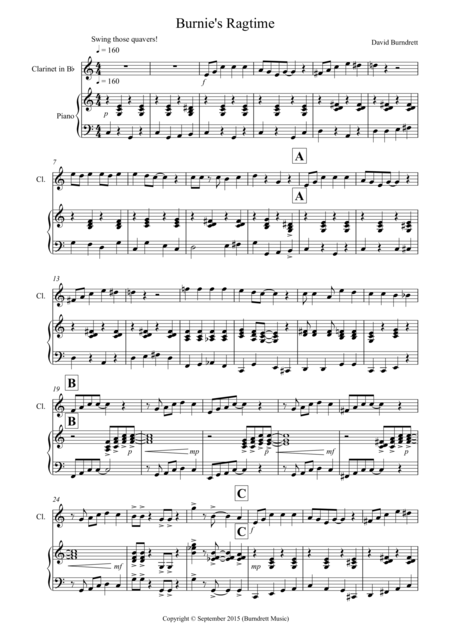 Burnies Ragtime For Clarinet And Piano Sheet Music