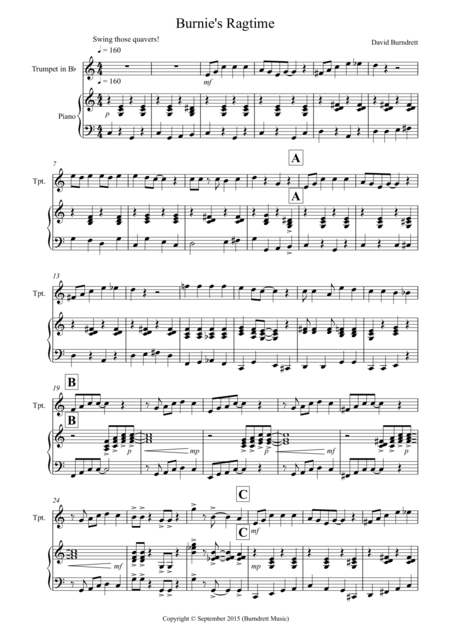 Burnies Ragtime For Trumpet And Piano Sheet Music