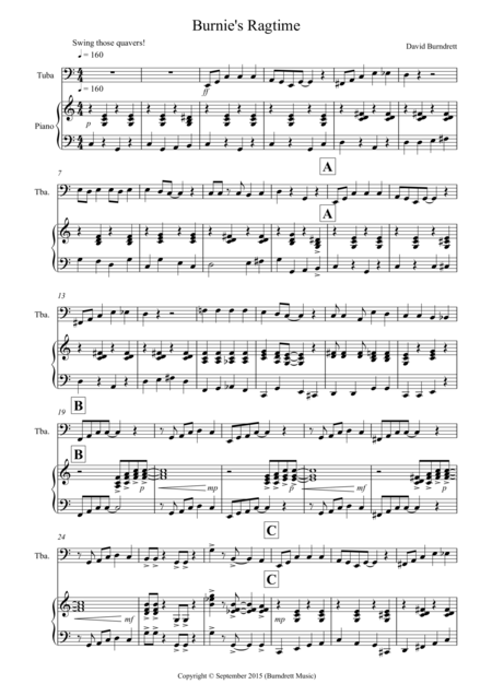 Burnies Ragtime For Tuba And Piano Sheet Music