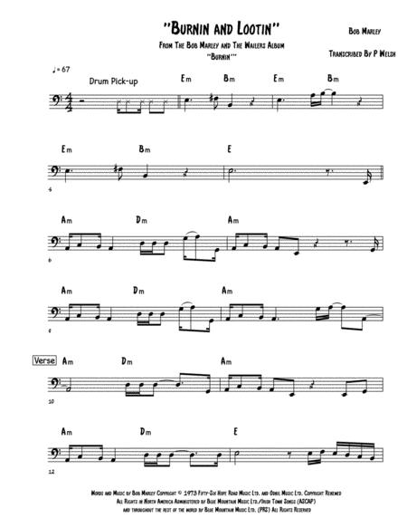 Free Sheet Music Burnin And Lootin Bass Guitar Tab